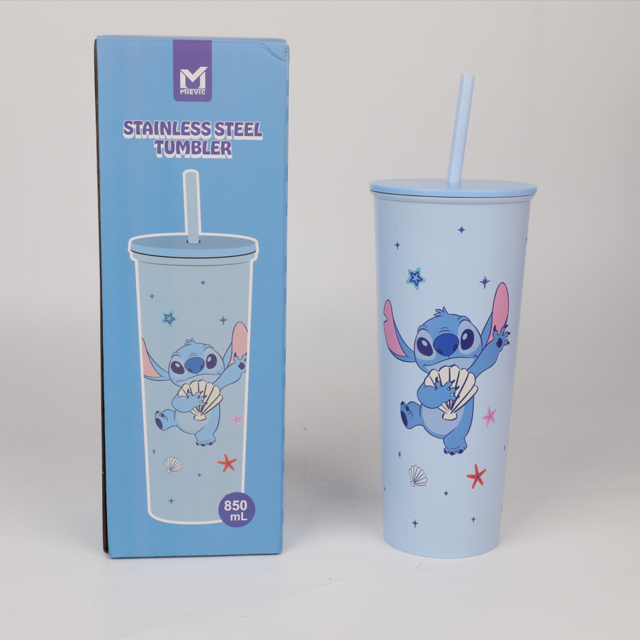 Gobelet Inox Simple Paroi 850ml Stitch - Bleu