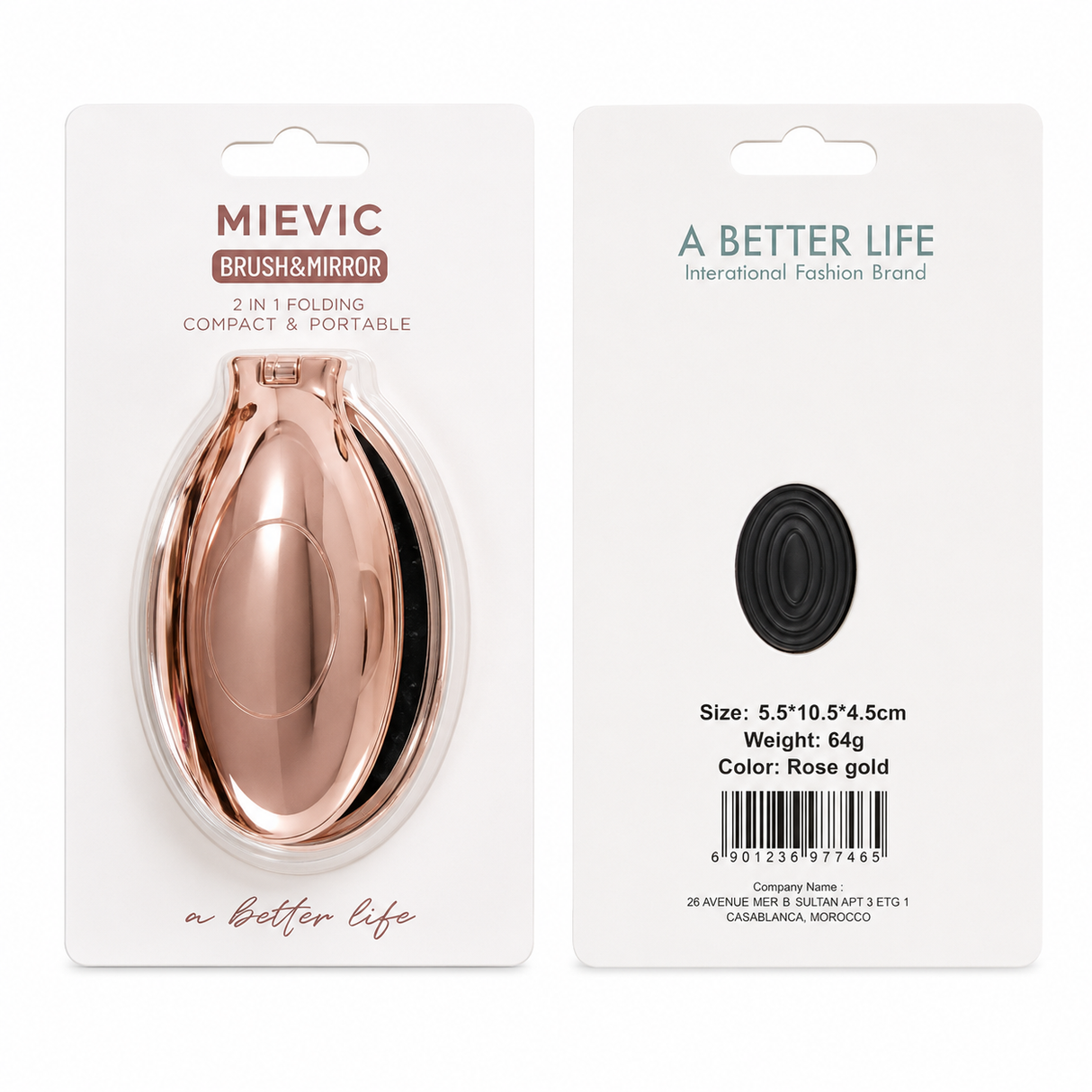 Brosse Miroir Ovale Or Rose