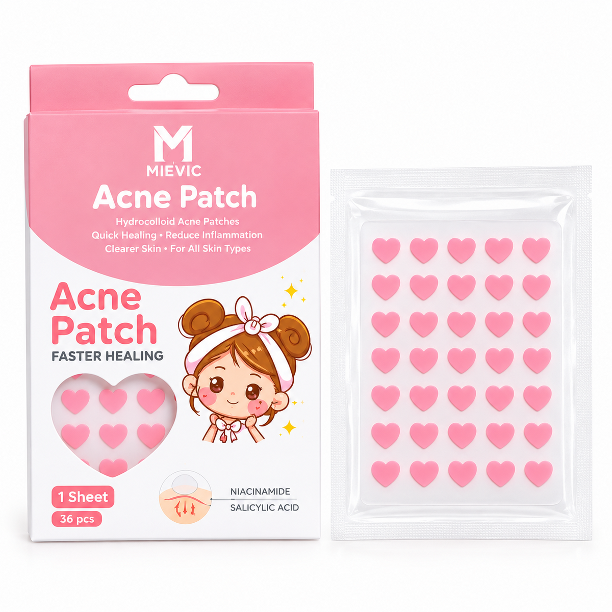 Patchs anti-imperfections rose en forme de cœur 24 pièces