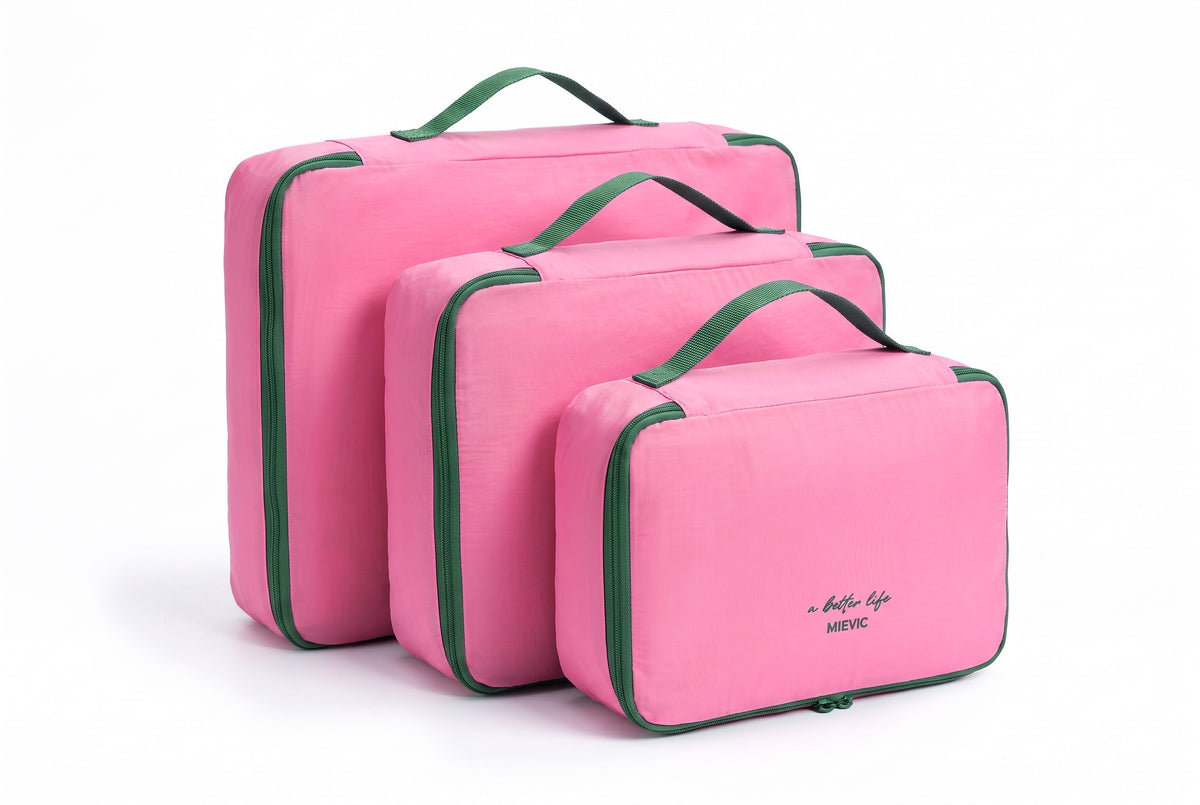 Set 5 Organiseurs de Valise Compression Fuchsia & Vert