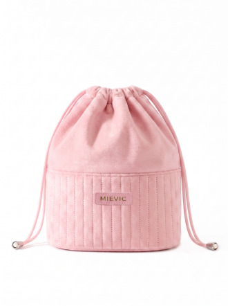 Pink Ribbed Drawstring  Velvet Cosmetic Pouch RH2504w SUM26