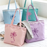 Pink Palm Print Canvas Tote Bag WM2611 SUM26