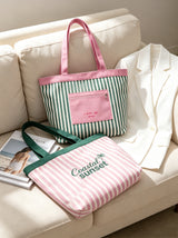 Coastal Sunset Pink Striped Canvas Tote Bag WM2611 SUM26