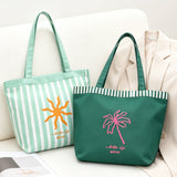 Green Palm Stripe Canvas Tote Bag WM2611 SUM26