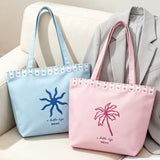 Blue Palm Print Canvas Tote Bag WM2611 SUM26