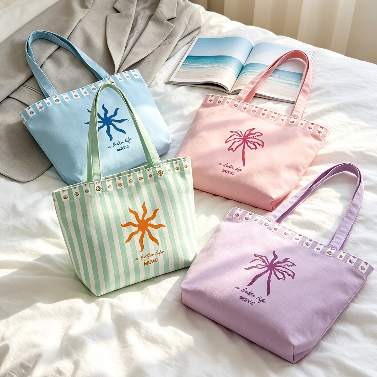 Lavender Palm Print Canvas Tote Bag WM2611 SUM26