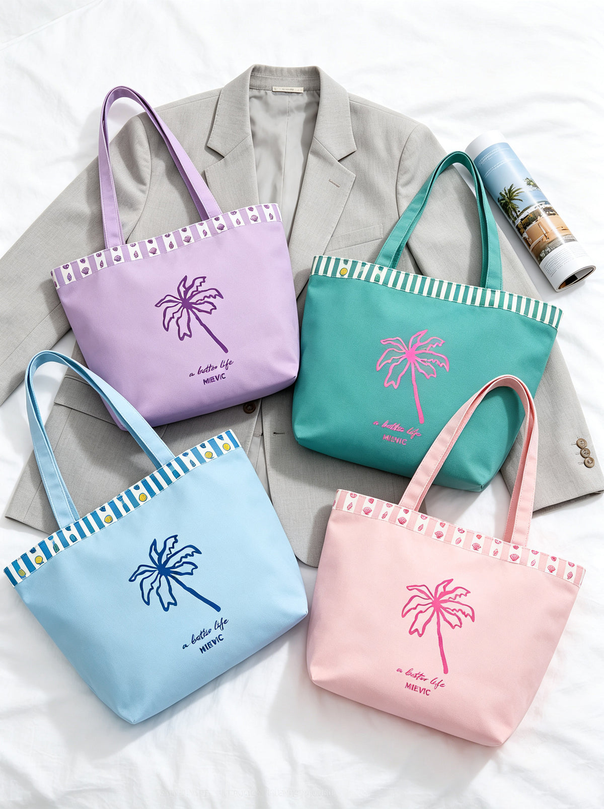 Green Palm Stripe Canvas Tote Bag WM2611 SUM26