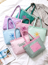 Green Striped Canvas Tote Bag With Pink Pocket WM2611 SUM26