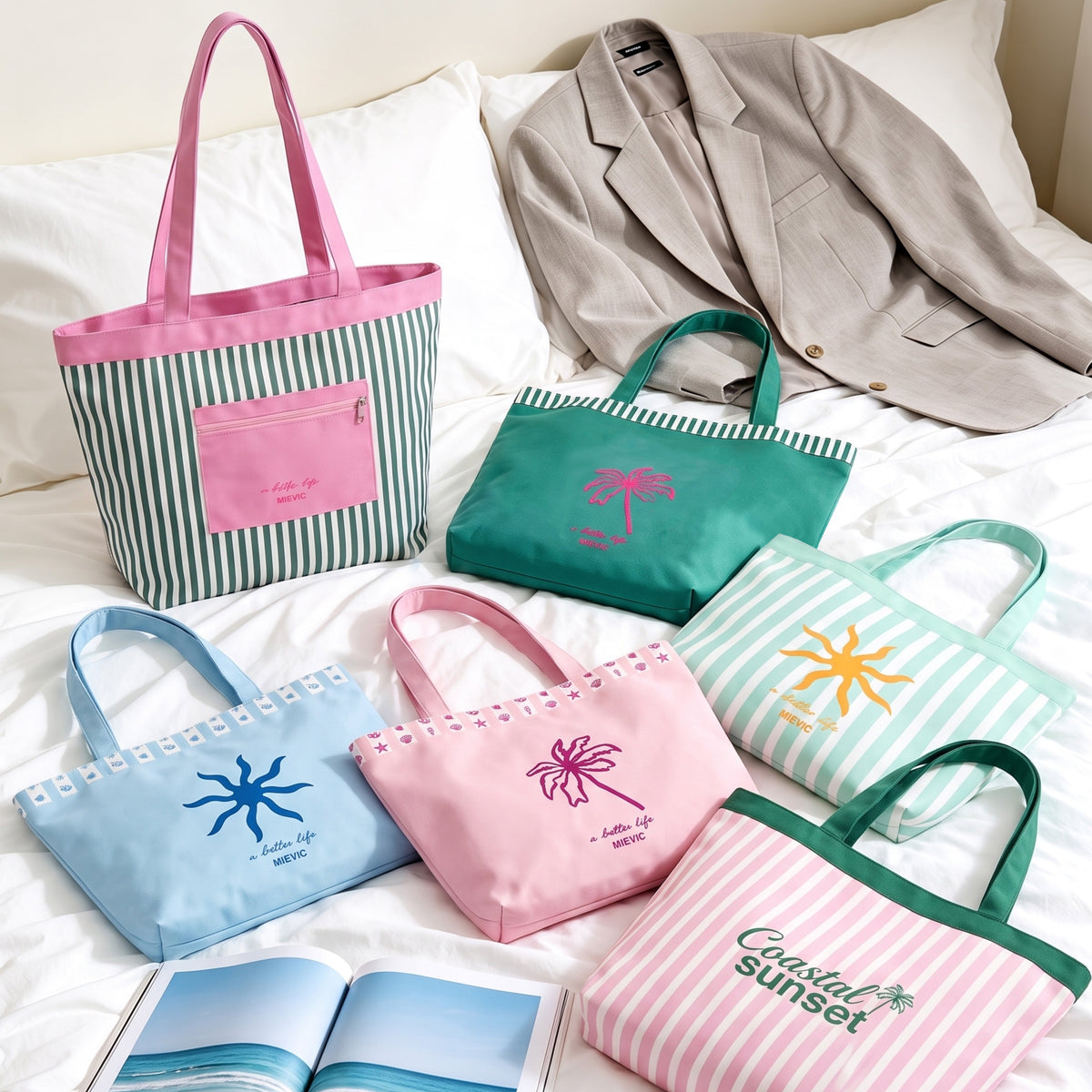 Lavender Palm Print Canvas Tote Bag WM2611 SUM26
