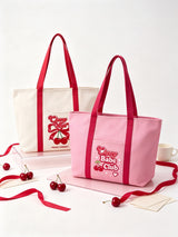 Cherry Love Bow Canvas Tote Bag ALI205 SUM26