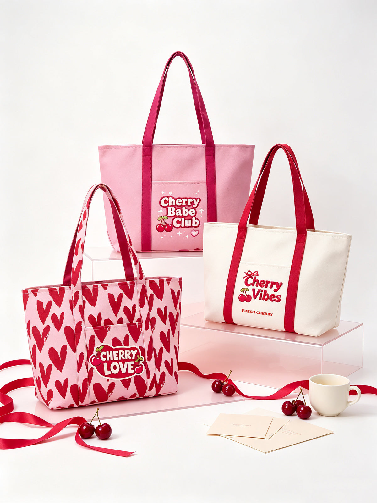 Cherry Babe Club Pink Canvas Tote Bag ALI205 SUM26
