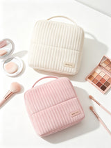 Cream Ribbed Vanity  Velvet Cosmetic Bag RH2506w SUM26