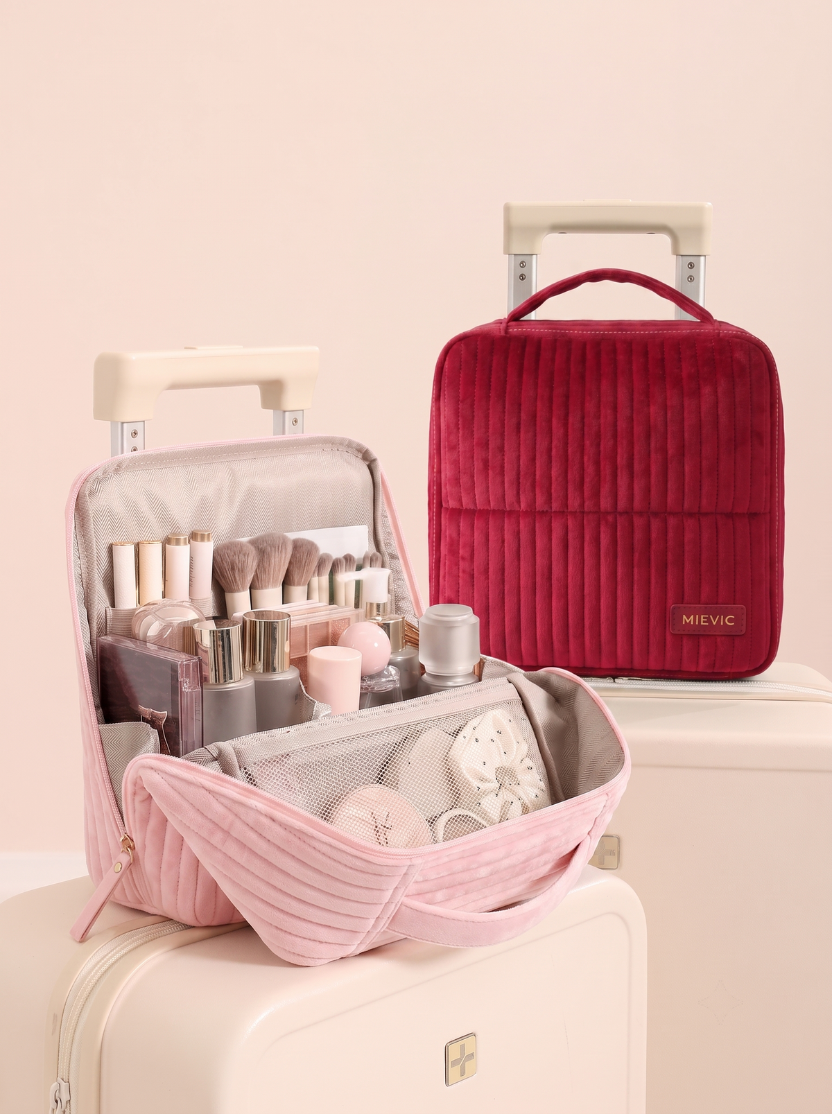 Burgundy Ribbed Vanity  Velvet Cosmetic Bag RH2506w SUM26