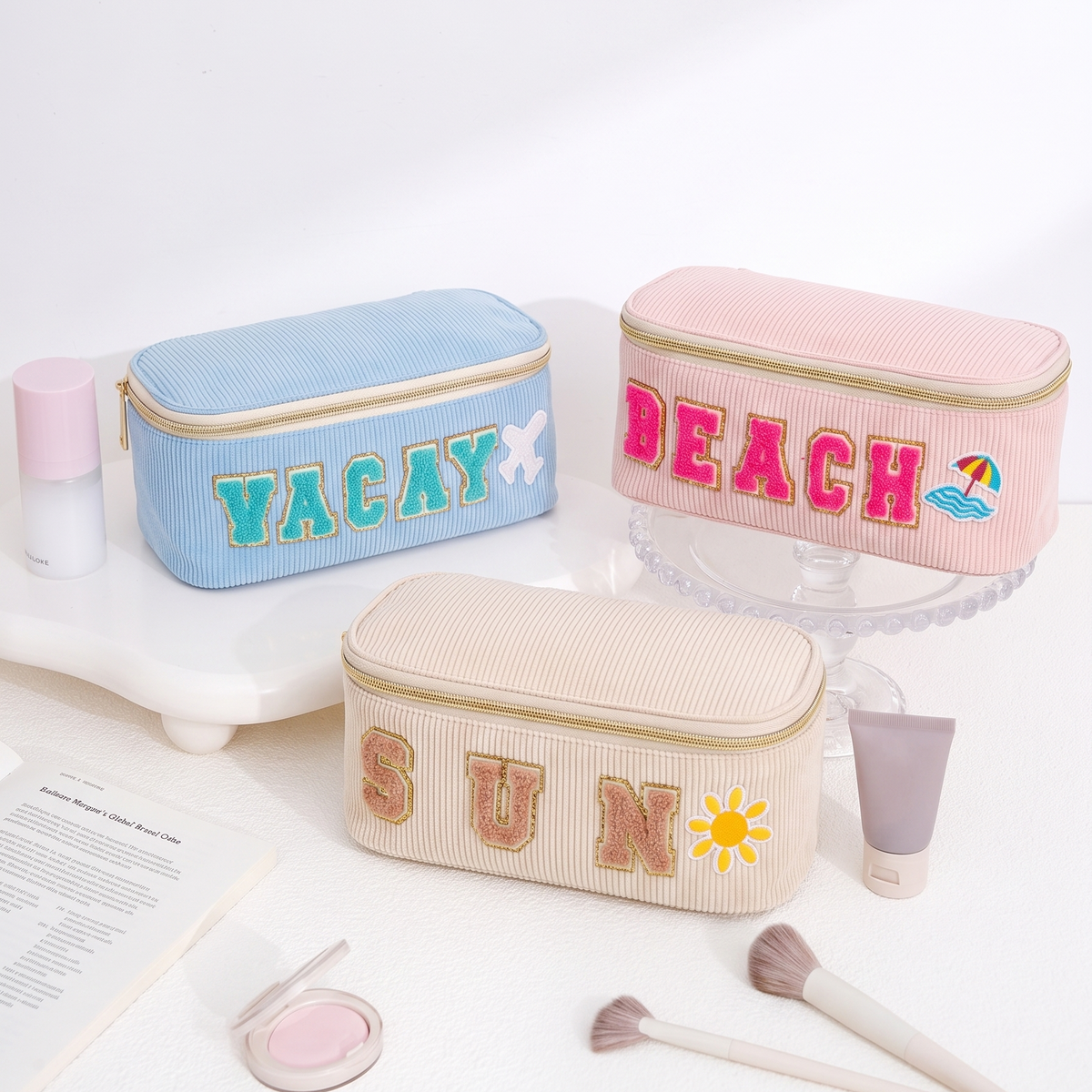 Pink Beach Embroidery Box Cosmetic Bag WM2629 SUM26
