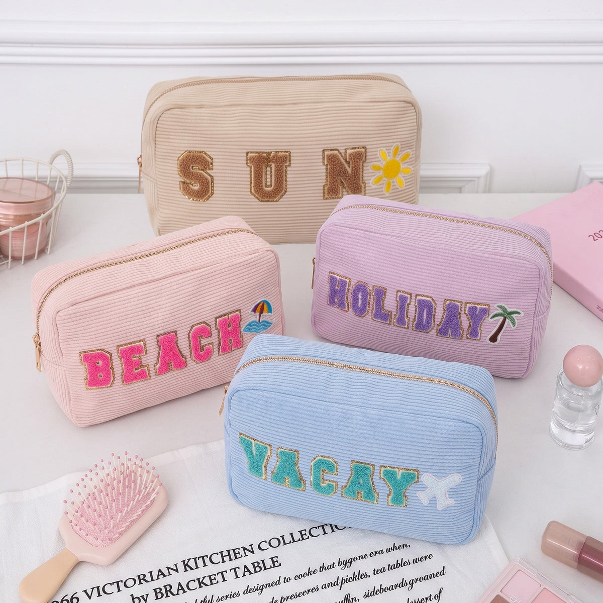 Pink Beach Embroidery Cosmetic Pouch WM2628 SUM26