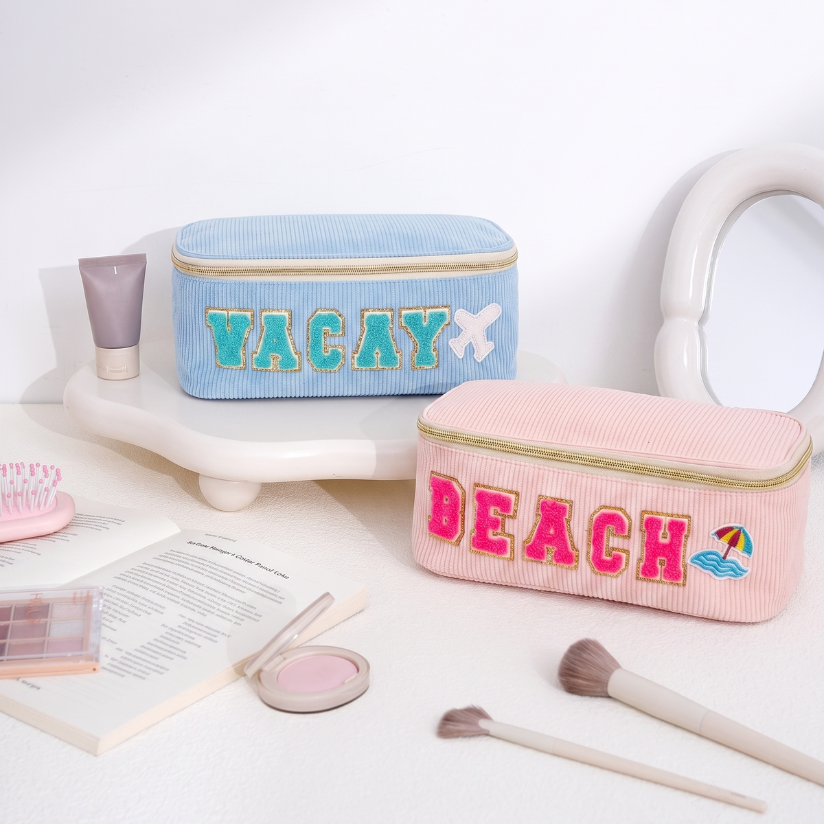 Blue Vacay Embroidery Box Cosmetic Bag WM2629 SUM26