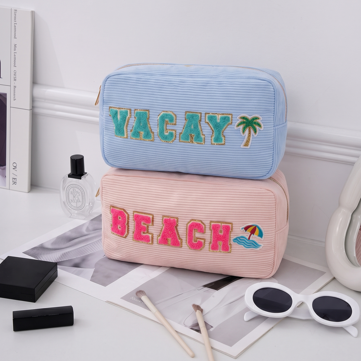 Pink Beach Embroidery Cosmetic Pouch WM2628 SUM26