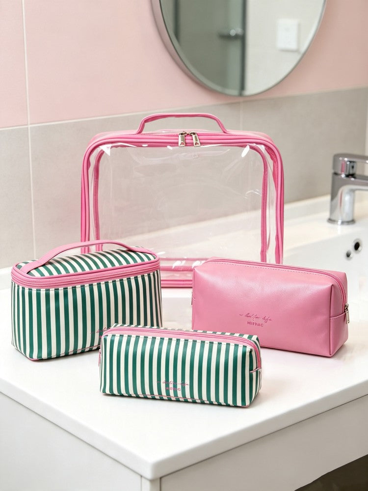 Set 4 Trousses de Toilette Rayures Vertes